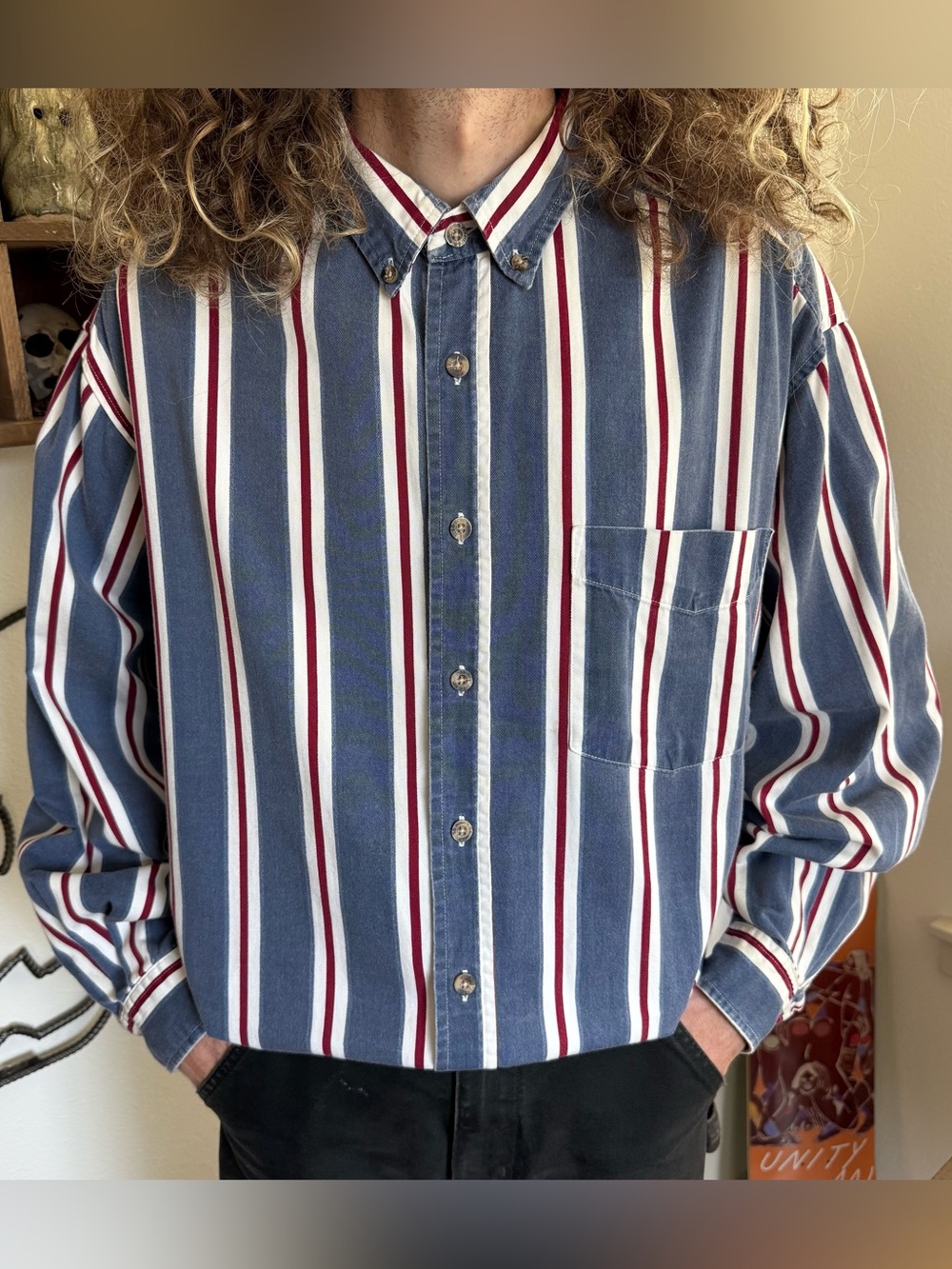 Vintage 90s Striped L/S Button Down Shirt ~ Size 2XL
